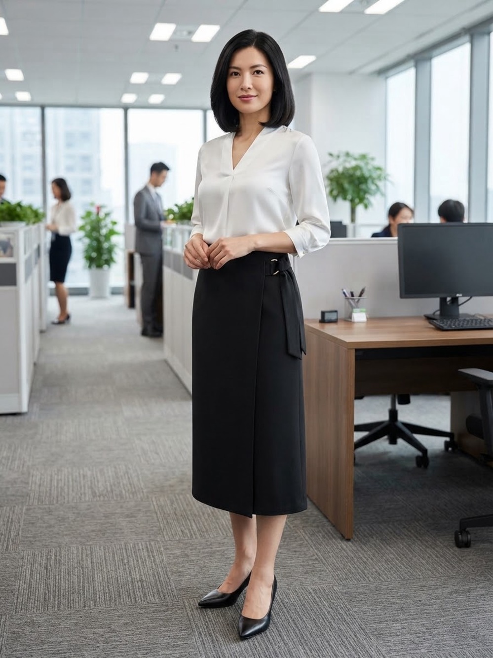 Classic Black Midi Wrap Skirt - Professional Women’s Skirt